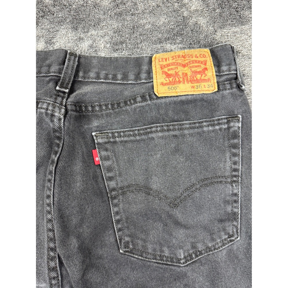 Levi Strauss Jeans Mens 36x34 Black 505 Regular Fit Straight Leg Faded Denim - Picture 7 of 8